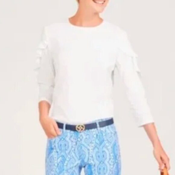 J. McLaughlin White Ruffle Sleeve Baylee Blouse Size L - Picture 2 of 14